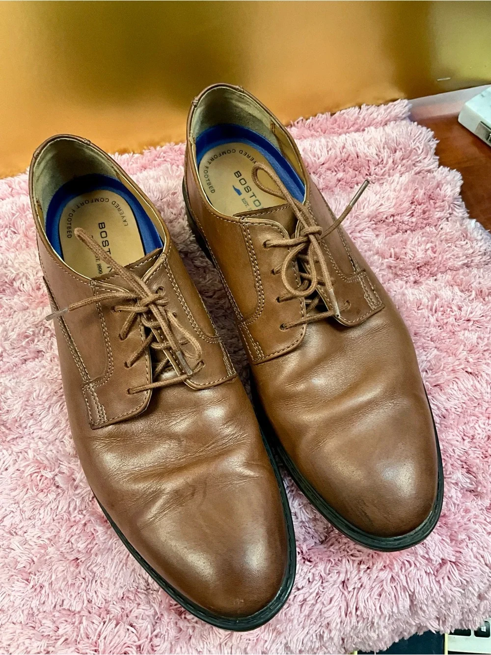 Bostonian Brown Leather Plain-Toe Derby Shoes